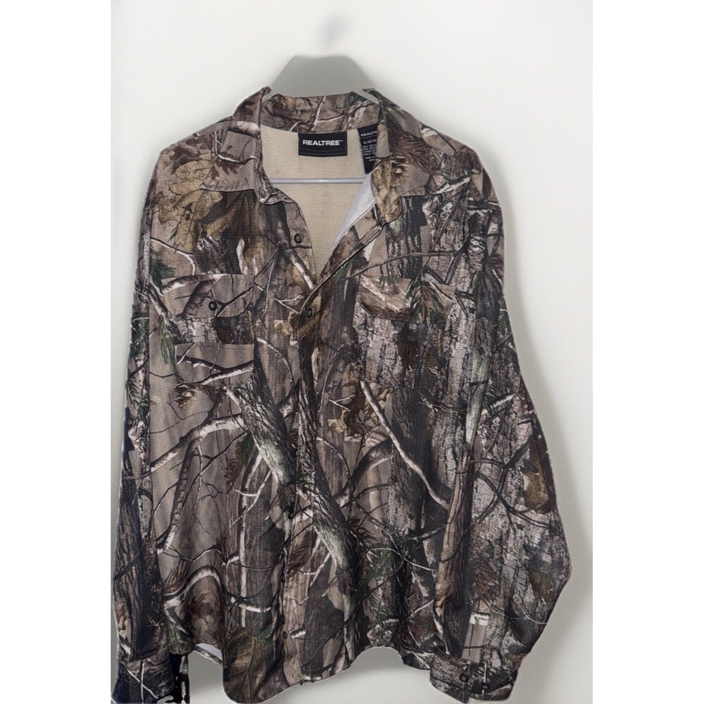 Realtree Camo Hunting Shirt Men’s XL Long Sleeve Mesh Vent Button Up Outdoor